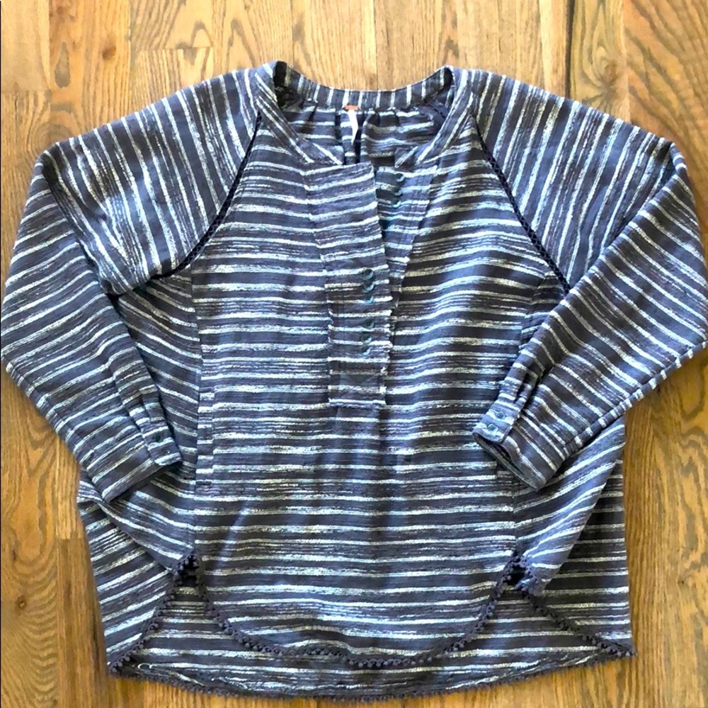 Grey/white striped Free People top